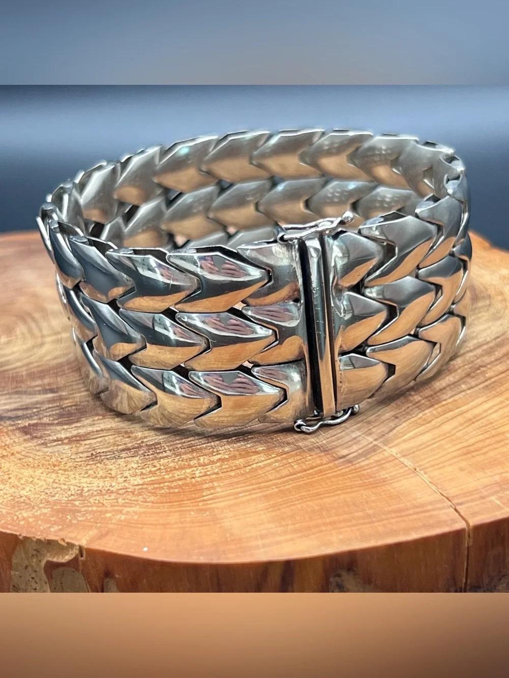 Sterling Silver Modernist Italian Wide Flex Link Bracelet - Picture 2 of 12